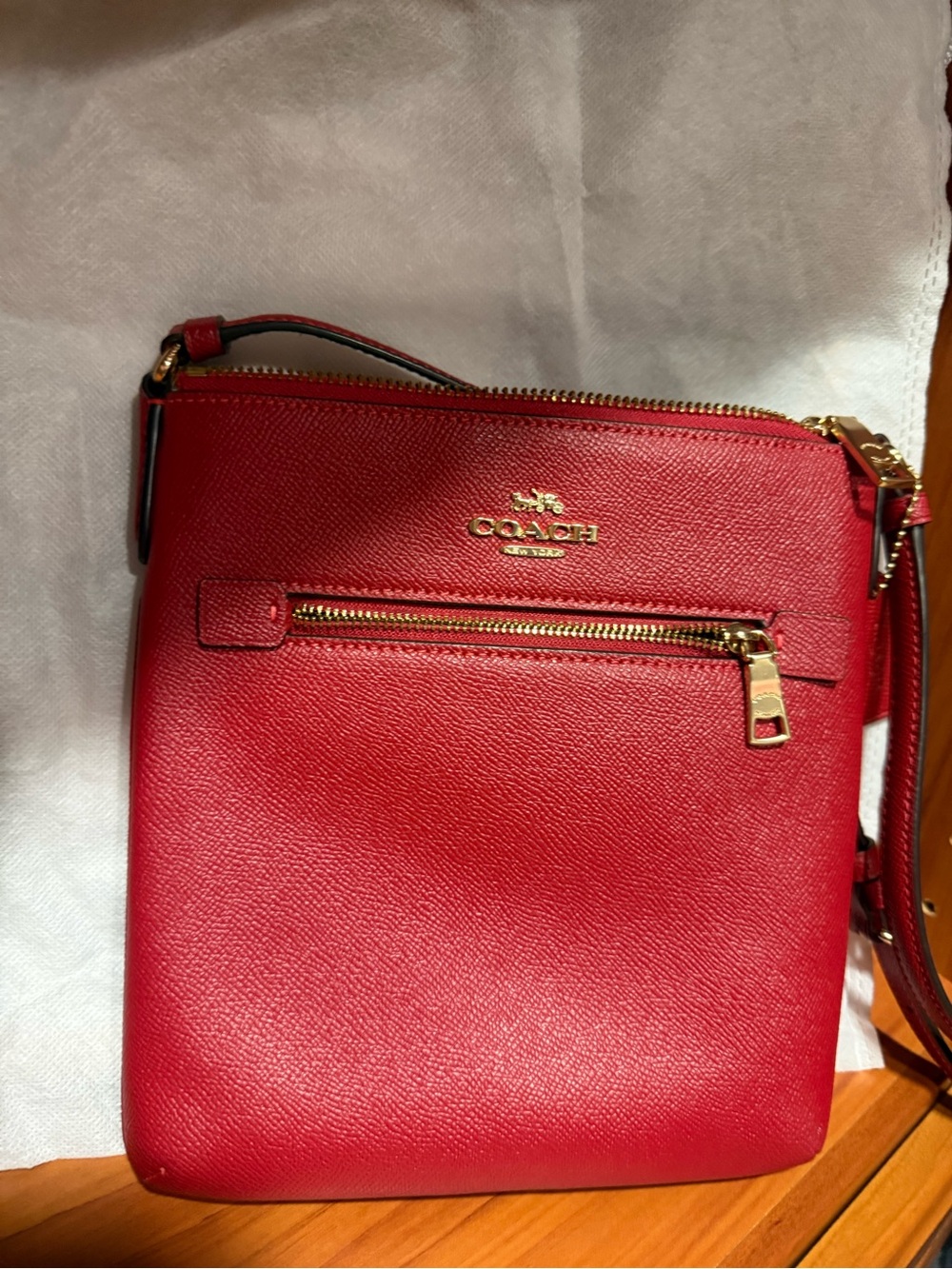 Coach Red Leather Pebble Crossbody Bag with Gold Hardware